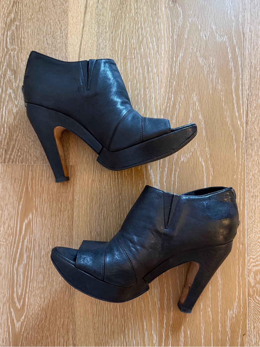Joseph Black leather Peep-Toe High Heel Booties made in Italy
